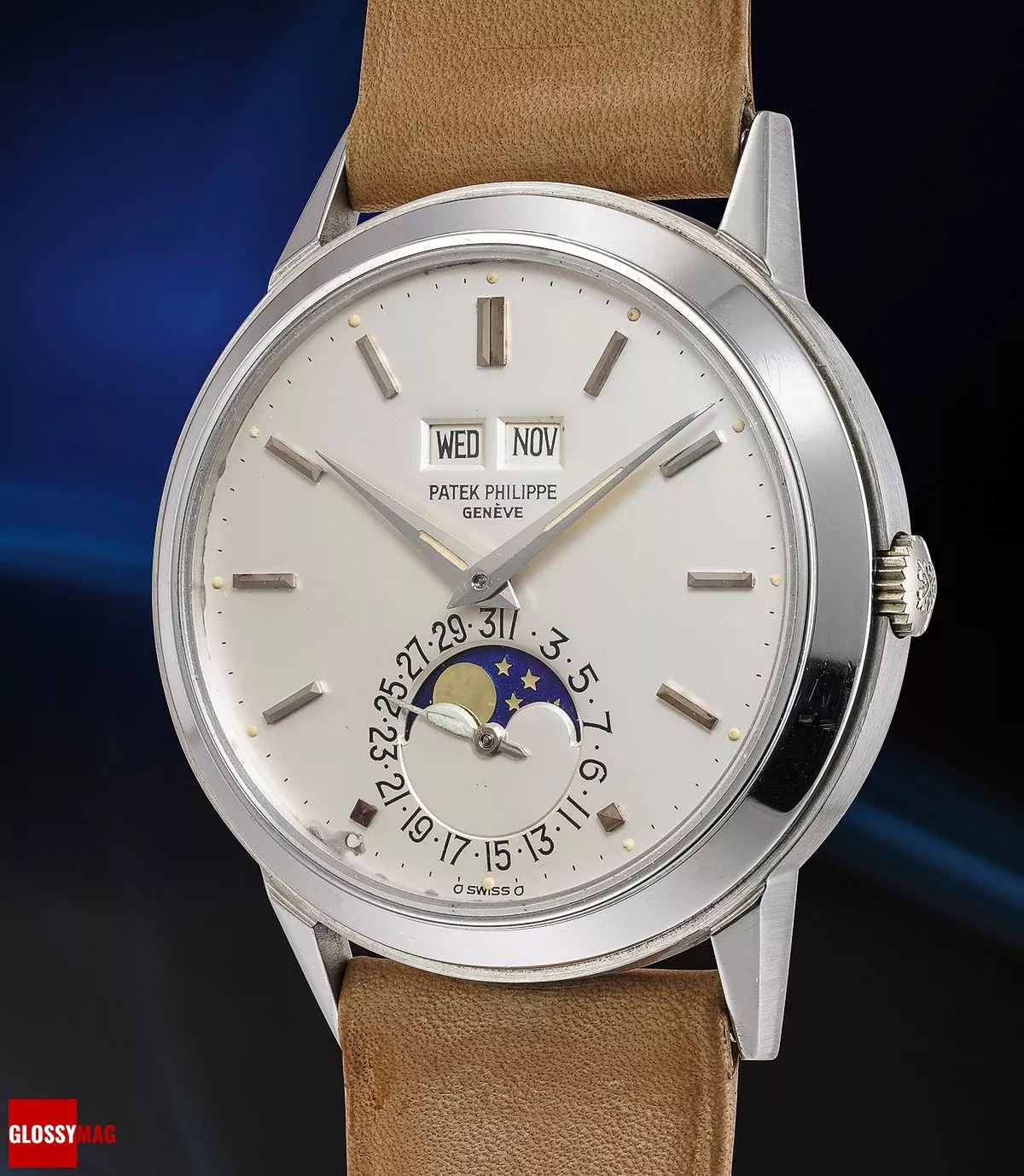 Часы Patek Philippe Ref. 3448 «White Luminous Padellone» в корпусе из белого золота, вечный календарь с индикатором фазы Луны
