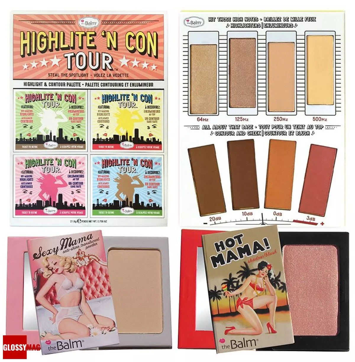 theBalm, палетка для макияжа Highlite `N Con Tour Palette; матирующая пудра Sexy Mama; тени/румяна Hot Mama