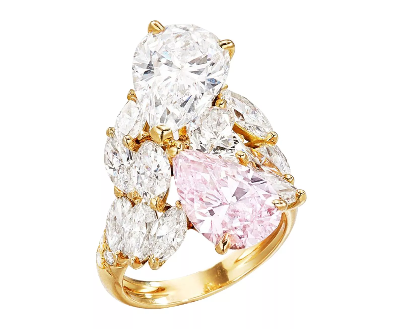 Piaget, кольцо с бледно-розовым бриллиантом грушевидной формы весом 3,53 карата и грушевидным бриллиантом весом 5,01 карат, фото 1