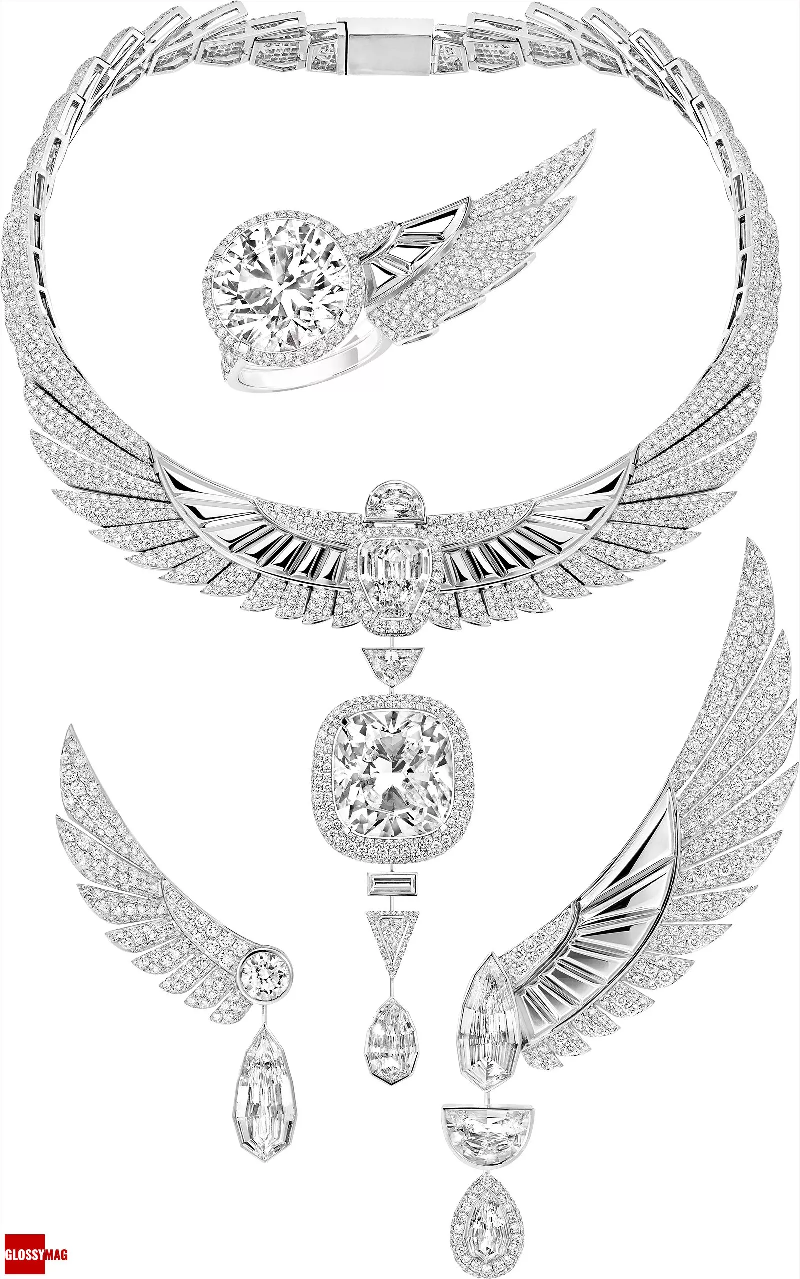 Сет Akh-Ba-Ka из коллекции Messika High Jewellery 2022: колье-трансформер, серьги и кольцо