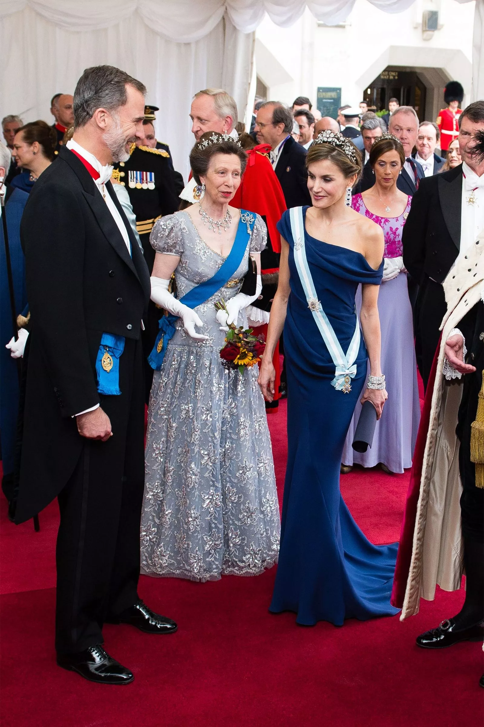 Король Испании Филипп VI, принцесса Анна, королева Испании Летиция во время Государственного визита короля и Королевы Испании в Лондон, 13 июля 2017 г.