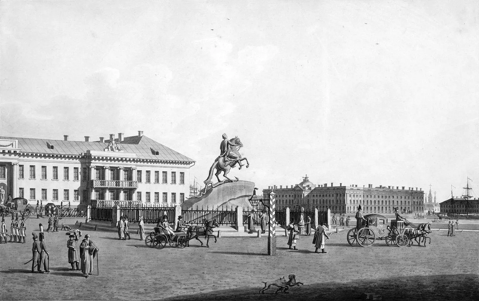 Памятник Петру I на Сенатской площади. Патерсен, Бенжамен. Рисунок, гравюра, 1801-1806 годы
