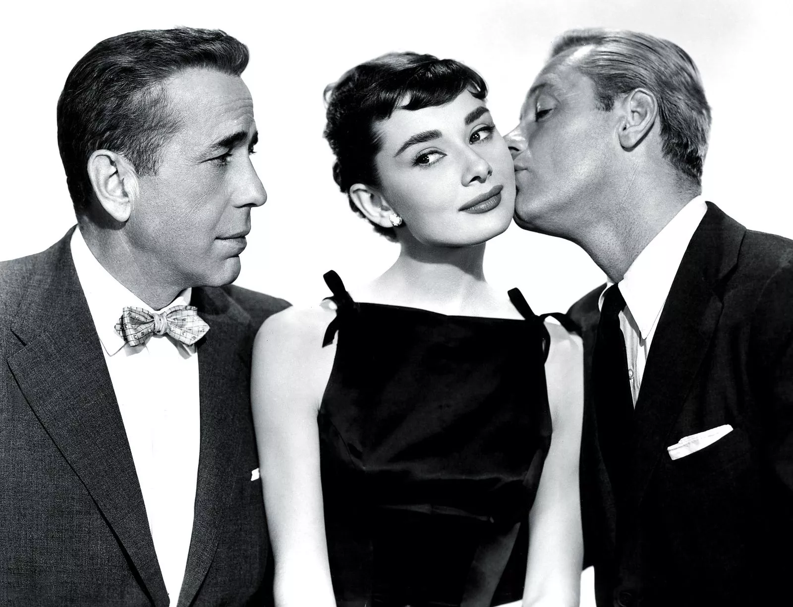 Хамфри Богарт, Одри Хепберн и Уильям Холден в фильме «Сабрина», 1954 г.