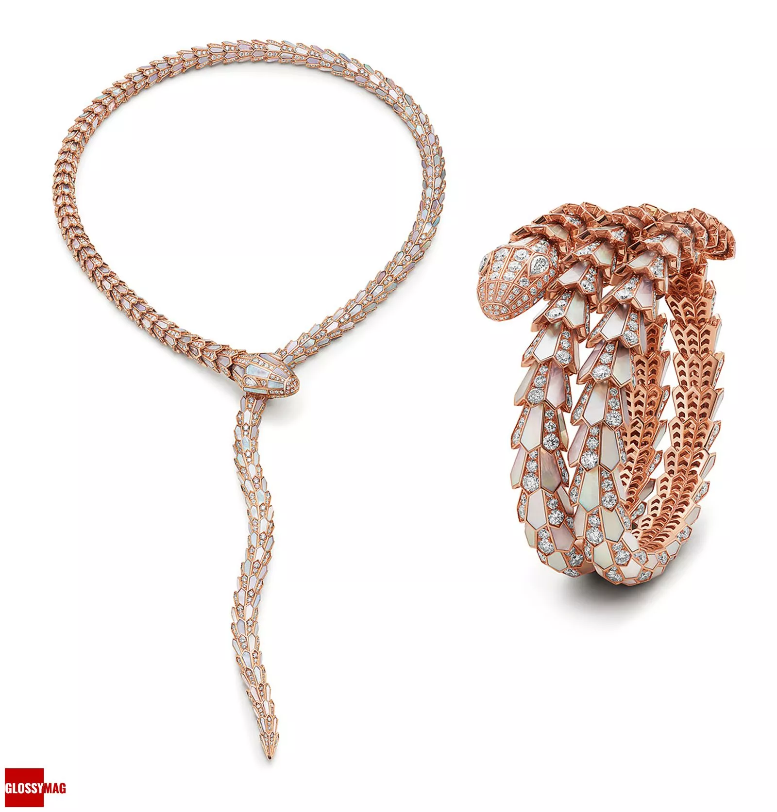 Свева Алвити: колье и браслет из коллекции Serpenti с перламутром и бриллиантами