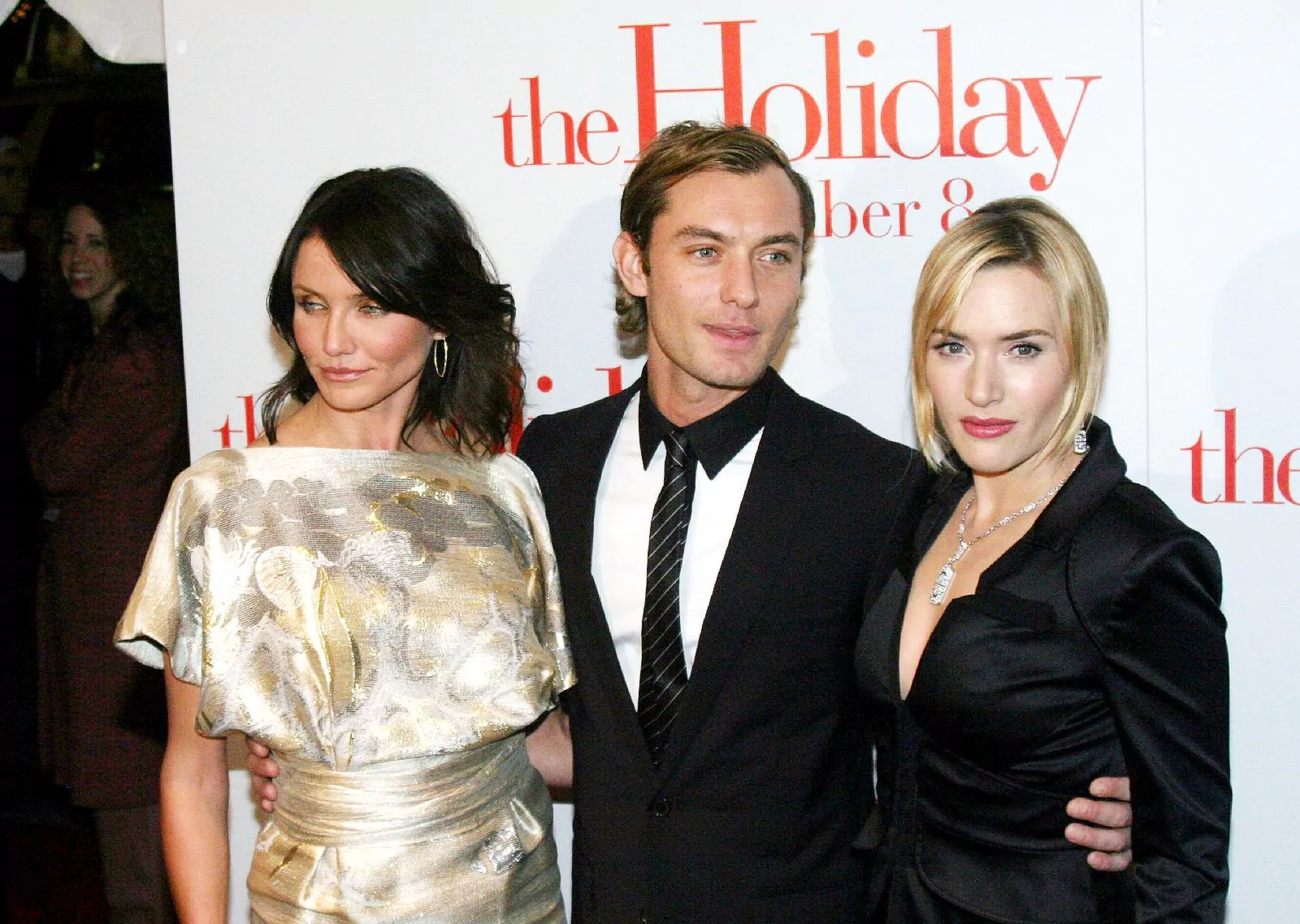 Камерон Диаз, Джуд Лоу и Кейт Уинслет на премьере фильма «Отпуск по обмену» в Нью-Йорке, 29 ноября 2006 г.
