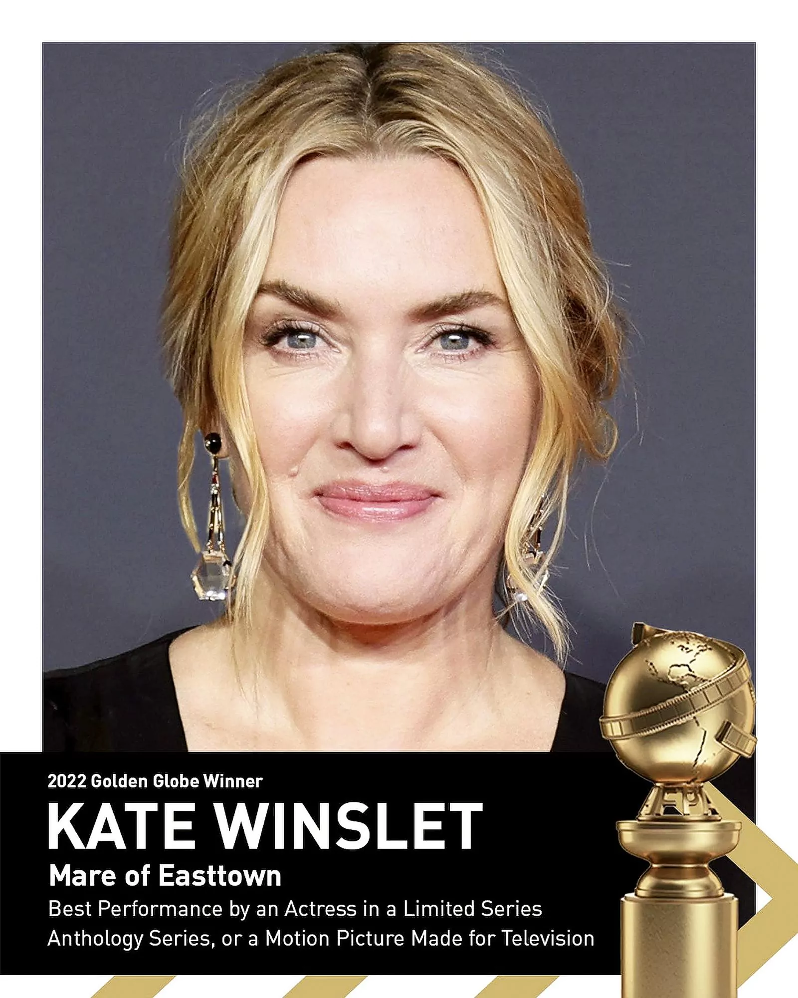 Кейт Уинслет на фотографии 79-й церемонии вручения премии «Золотой глобус» в социальных сетях, 9 декабря 2022 г.