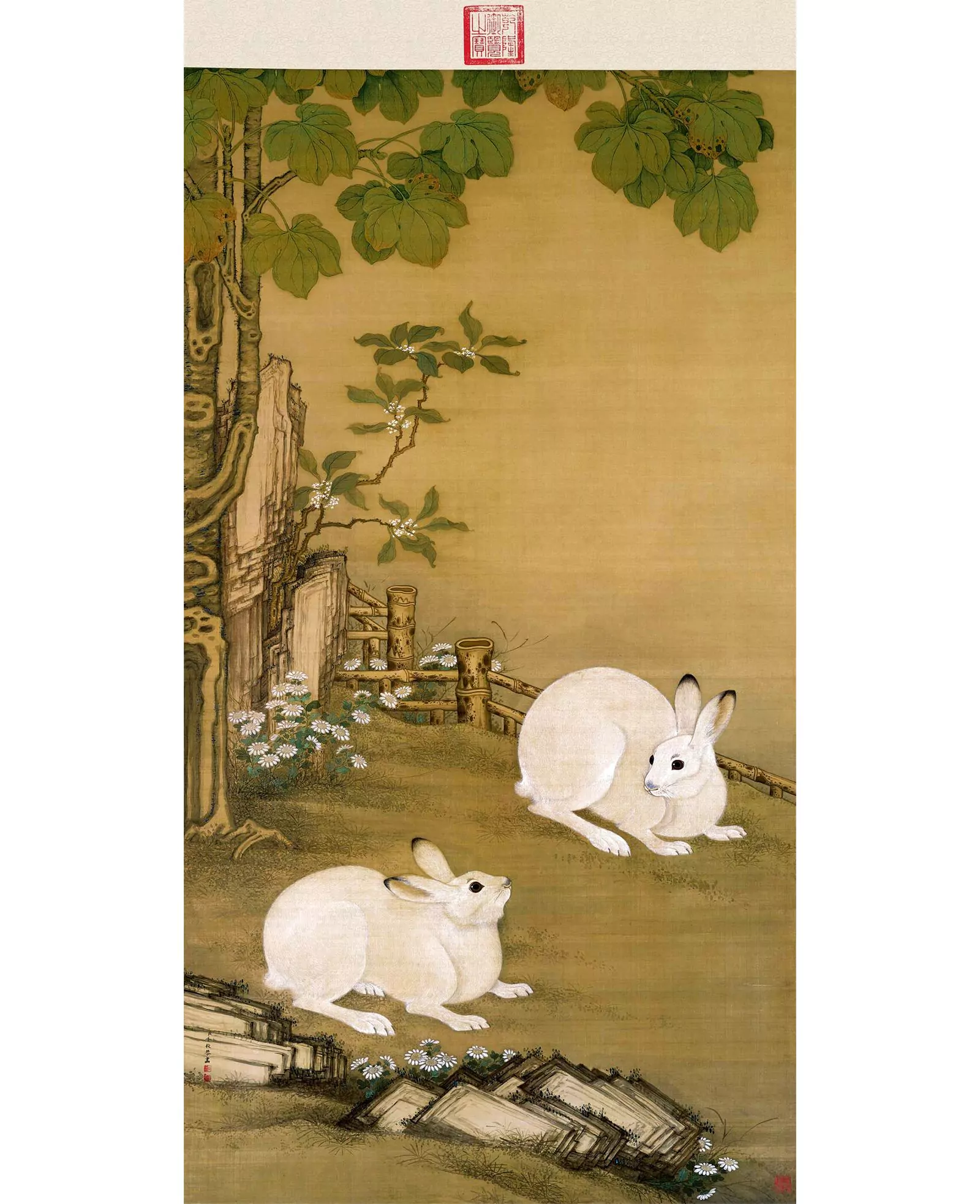 Ленг Мэй, династия Цин. «Два кролика на деревьях Утонг»