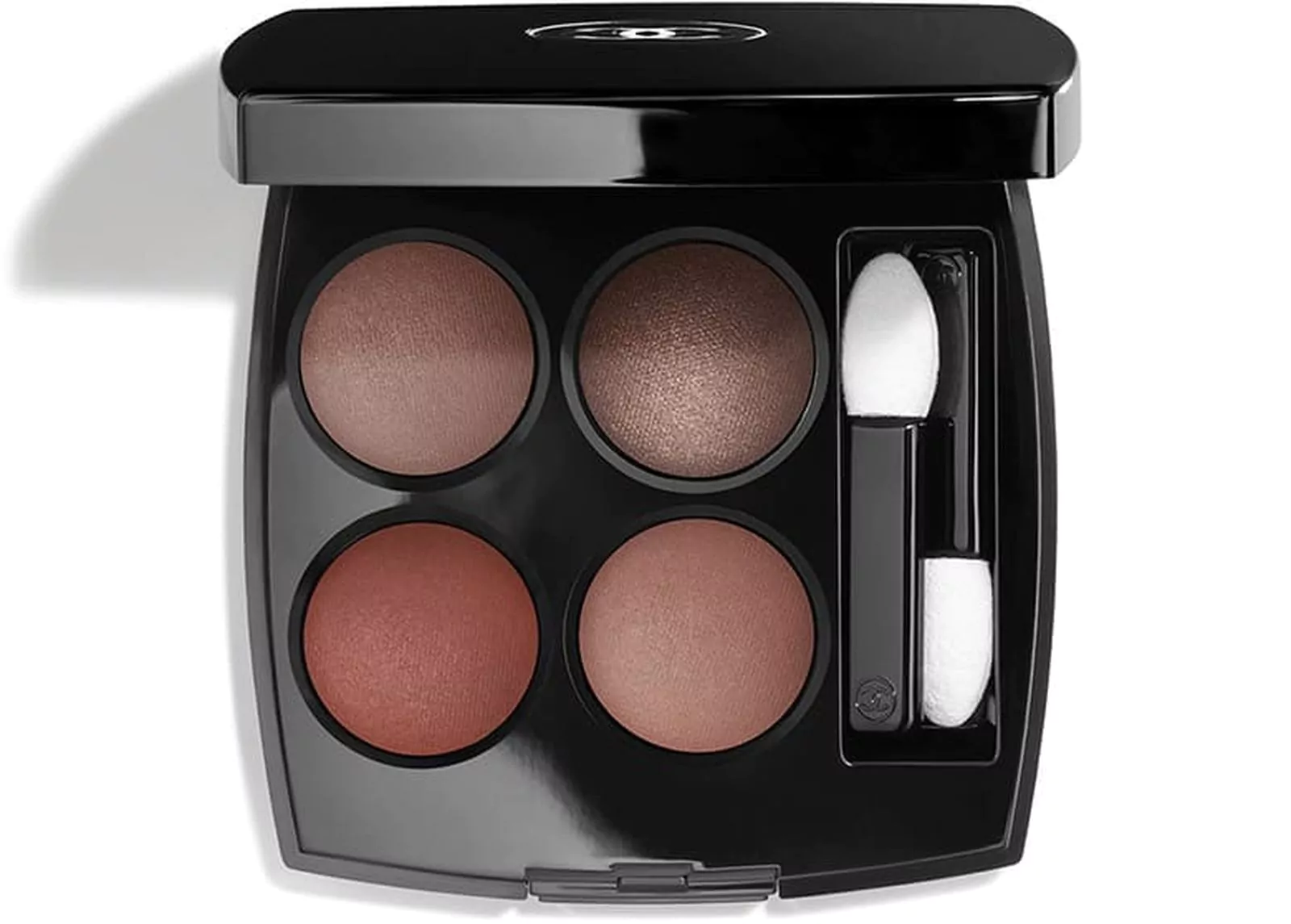 Chanel, палитра теней для век Les 4 Ombres, оттенок 328 Blurry Mauve: серо-лиловый; блестящий бронзово-коричневый; терракотовый; цвет светлого розового дерева Chanel, палитра теней для век Les 4 Ombres, оттенок 328 Blurry Mauve