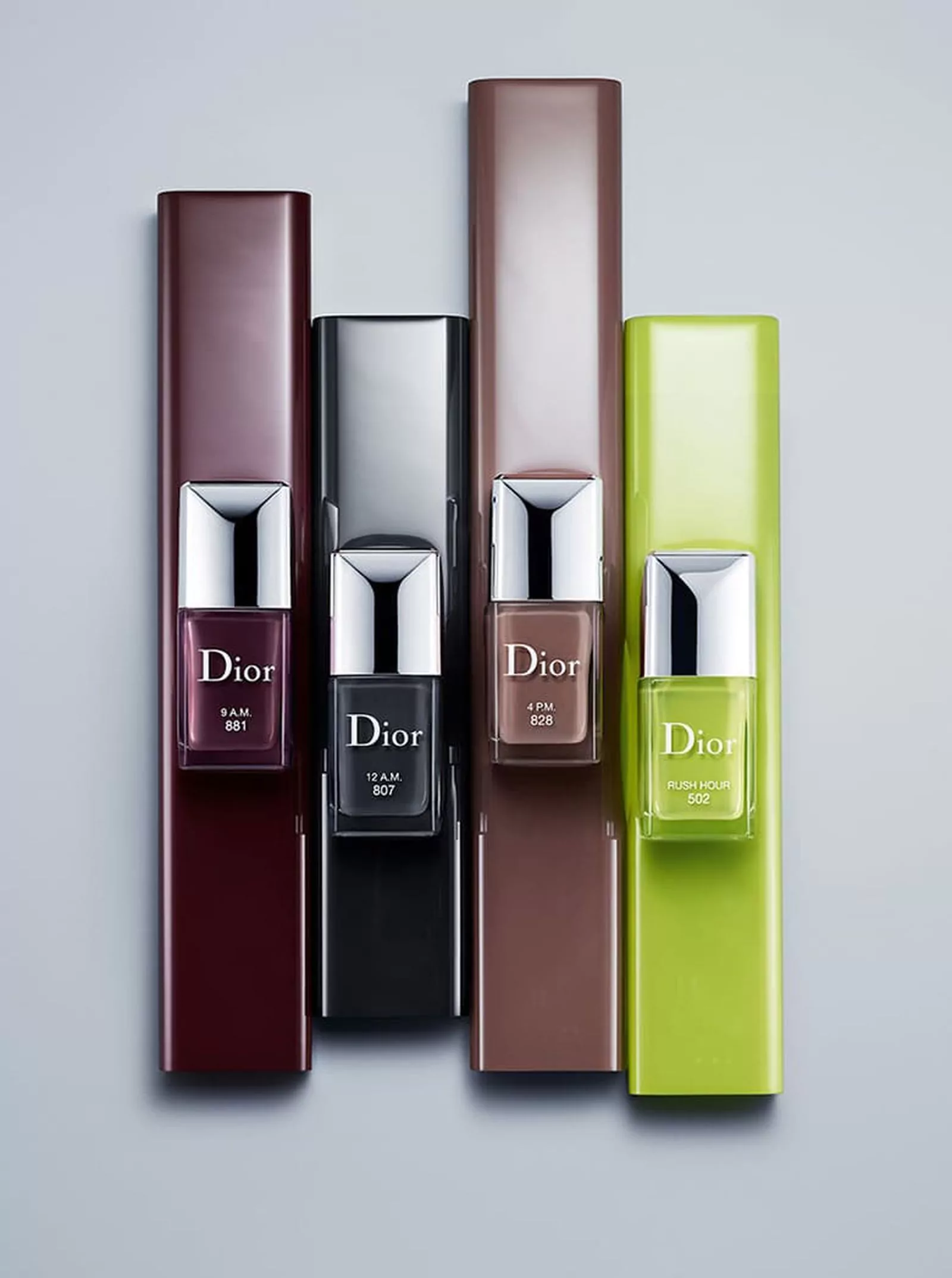 Dior, лак для ногтей Dior Vernis, оттенки: 9 A.M., 12 А.М., 4 P.M., Rush Hour