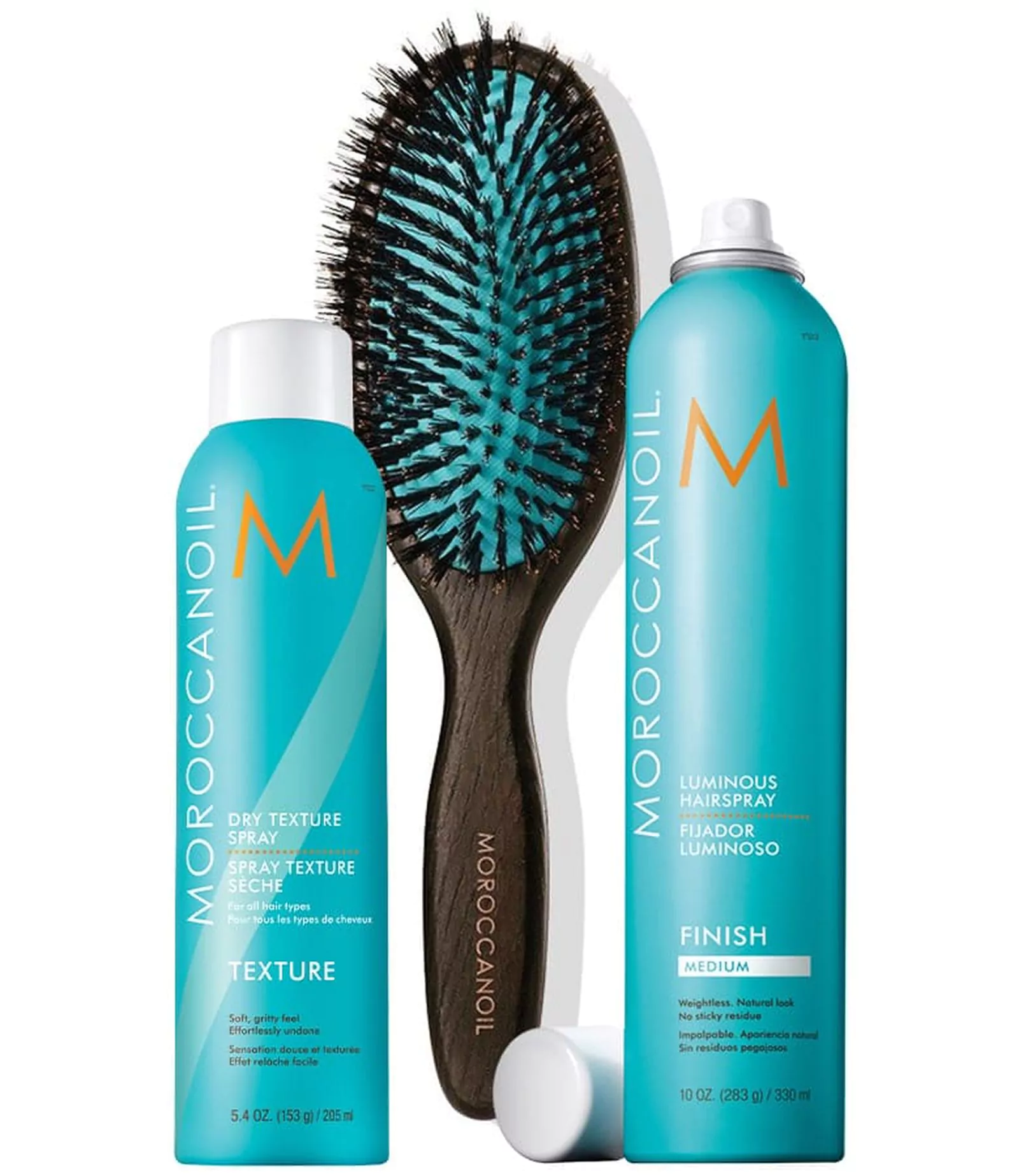 Moroccanoil Dry Texture Spray; Boar Bristle Classic Brush; Luminous Hairspray Medium