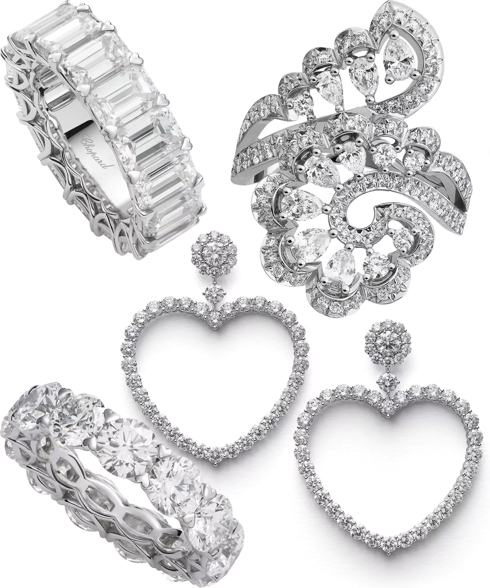 Серьги из коллекции Haute Joaillerie, кольца из коллекции L'Heure Du Diamant, кольцо Vague из коллекции Precious Lace