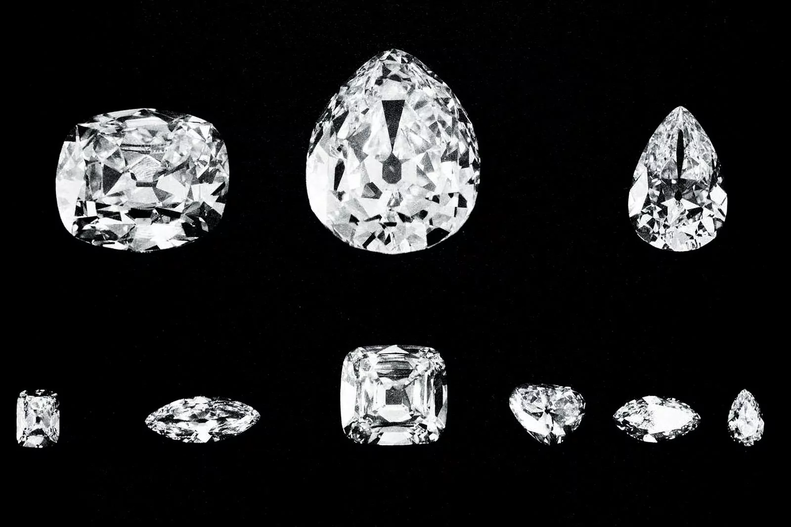 Девять пронумерованных ограненных бриллиантов Куллинан