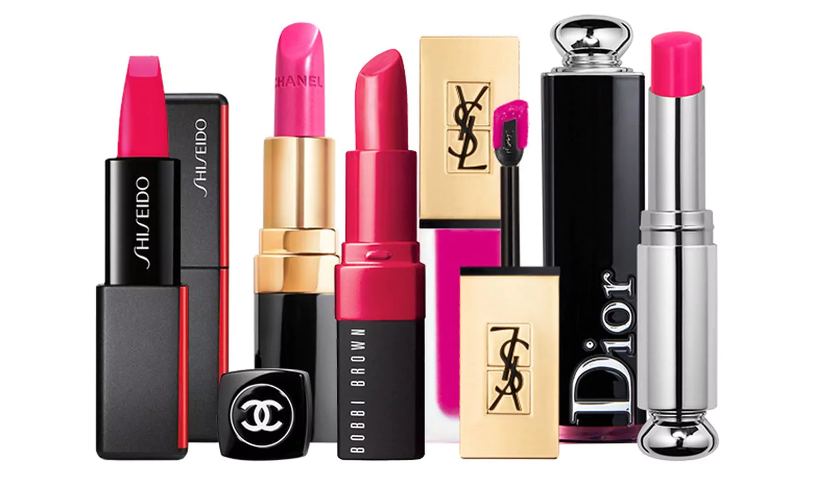 Shiseido ModernMatte, Chanel Rouge Coco, Bobbi Brown Crushed Lip Colo, YSL Tatouage Couture, Dior Addict Lacquer Stick