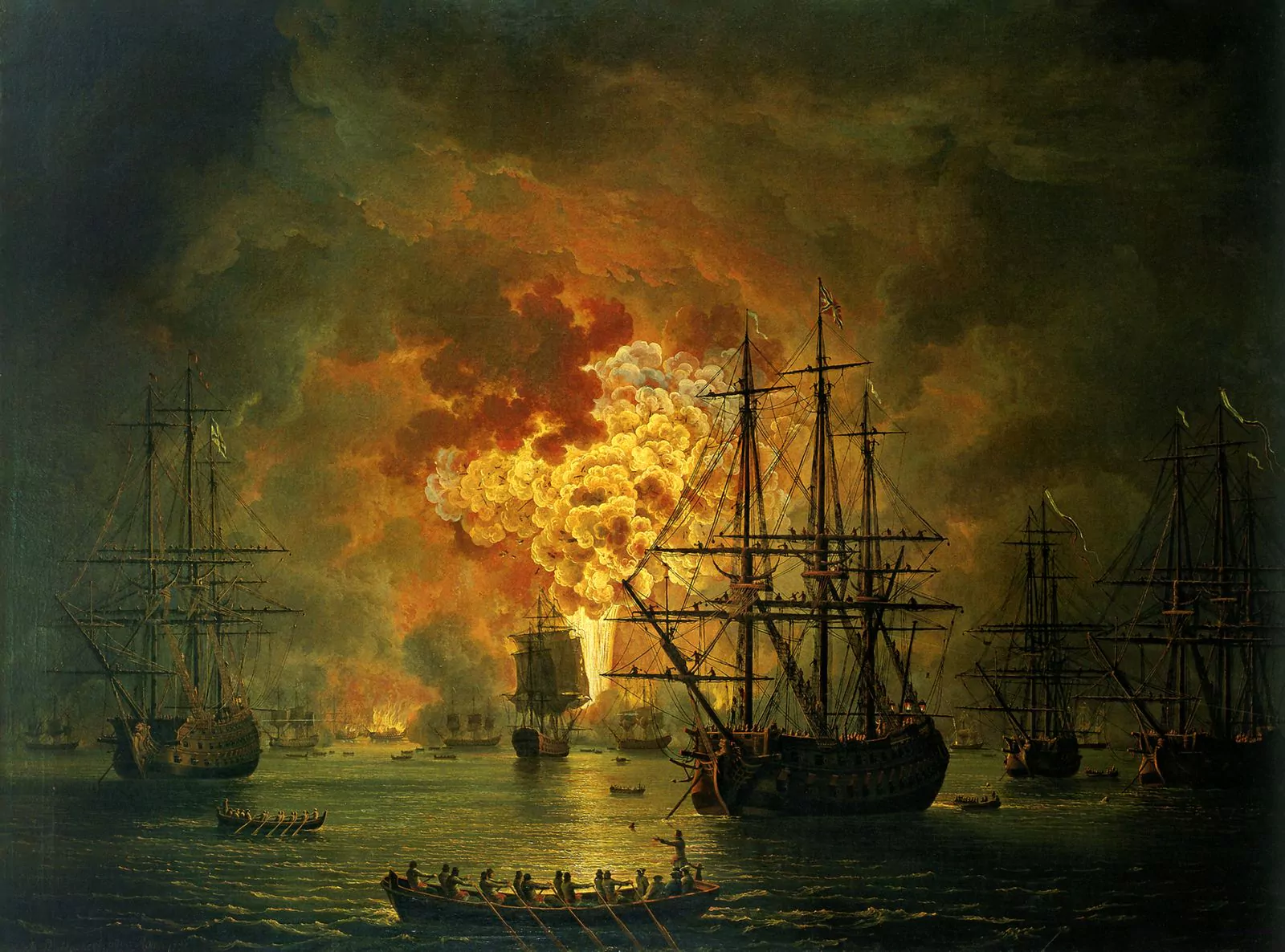 Якоб Филипп Хаккерт. Гибель турецкого флота в Чесменском бою, 1771 г.