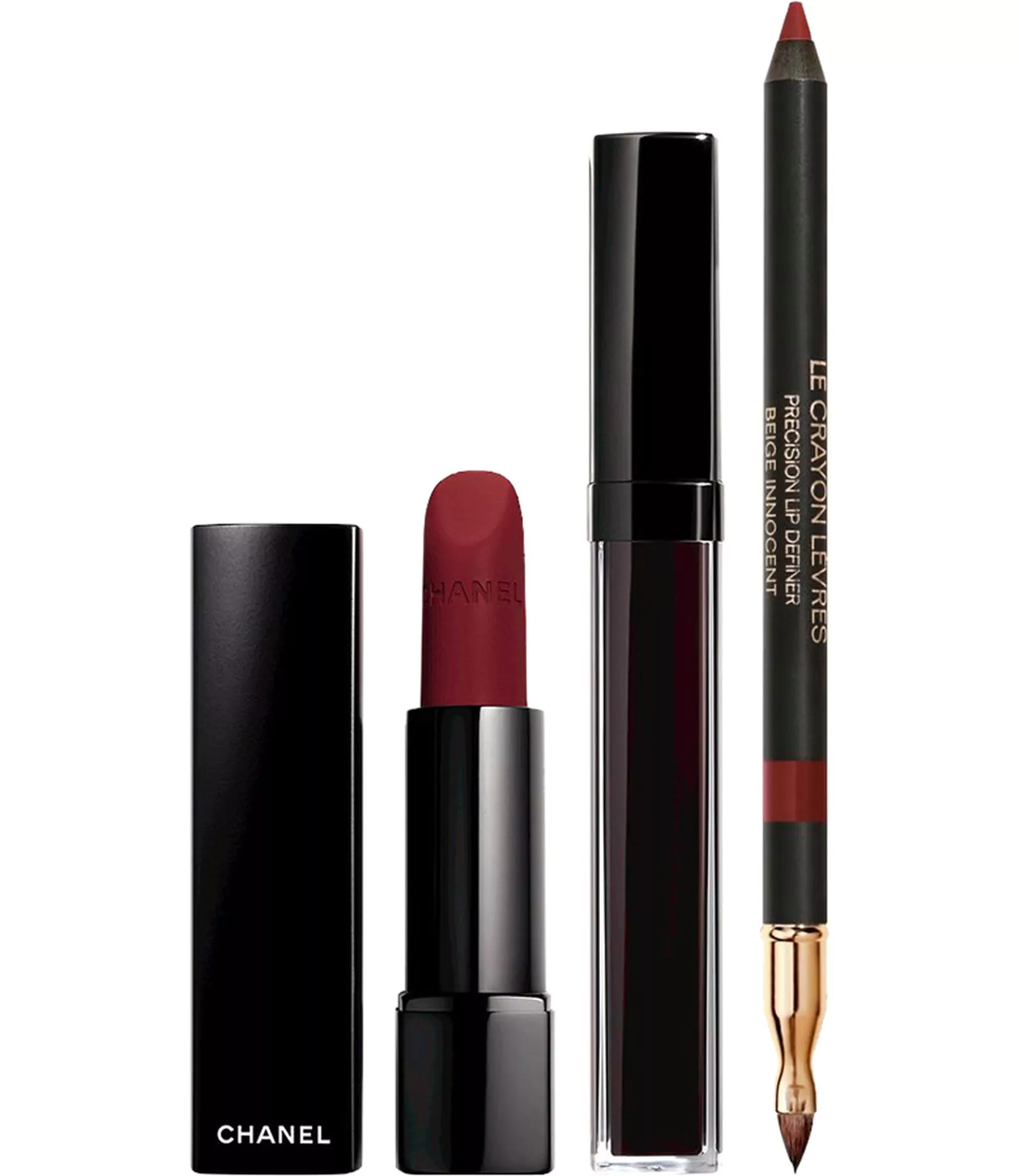 Chanel Rouge Allure Velvet Extrême, Rouge Coco Gloss, Le Crayon Lеvres – N°09 Rouge Noir – Vamp