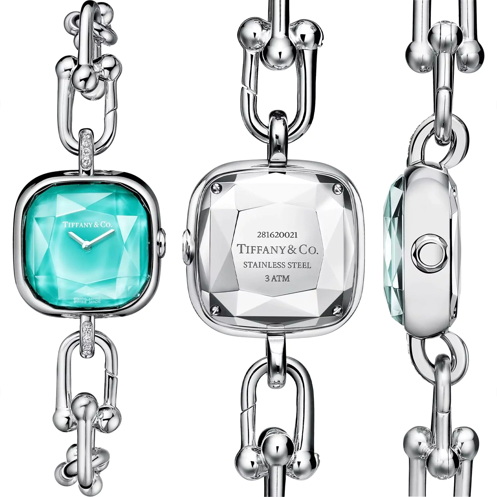 Часы Tiffany HardWear из стерлингового серебра и стали с бриллиантами, циферблат оттенка Tiffany Blue®, фото 1