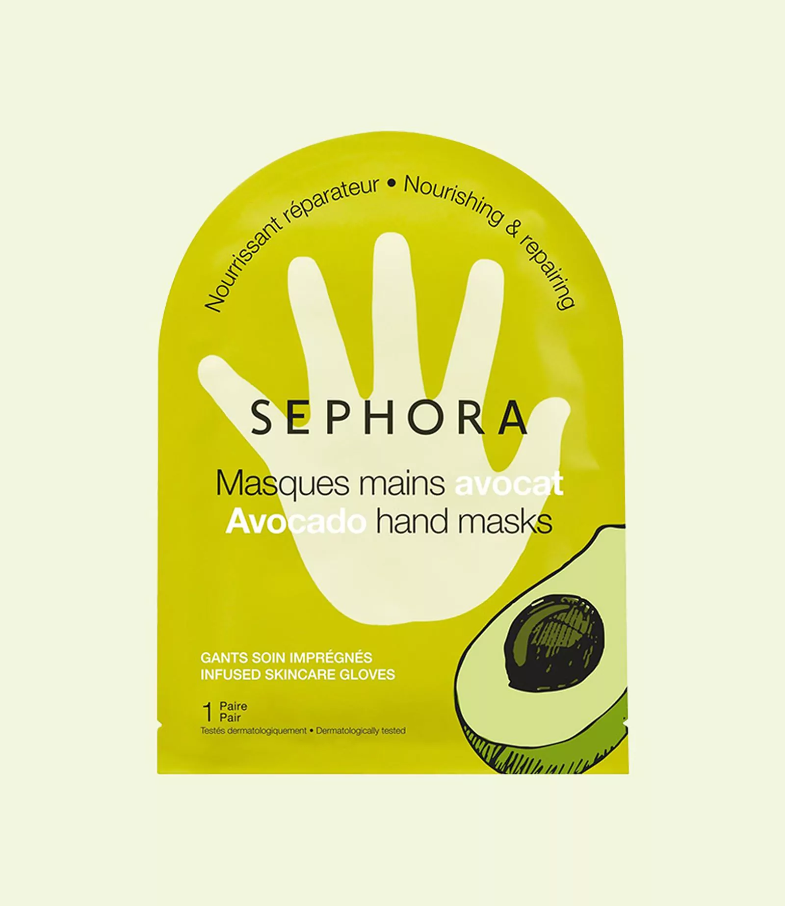 Sephora Collection, тканевая маска для рук «Питание и восстановление» с маслом авокадо
