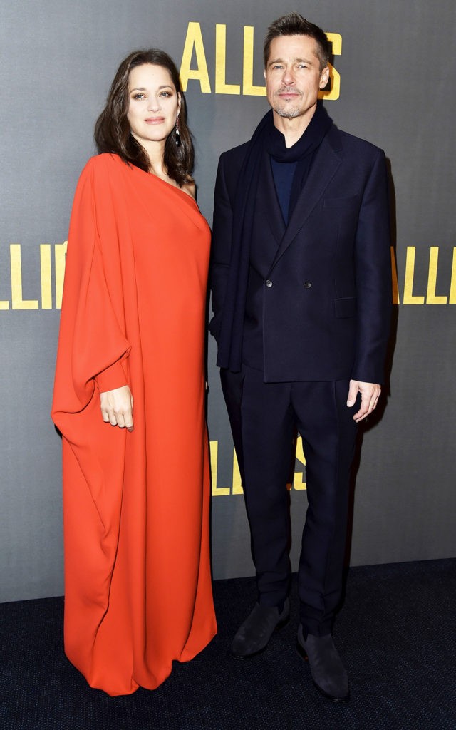 Марион Котийяр, Брэд Питт на парижской премьере фильма Paramount Pictures «Союзник», 20 ноября 2016 г.