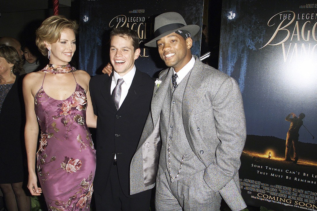 Шарлиз Терон, Мэтт Дэймон, Уилл Смит на премьере фильма «Легенда Багера Ванса» в Нью-Йорке, 29 октября 2000 г.