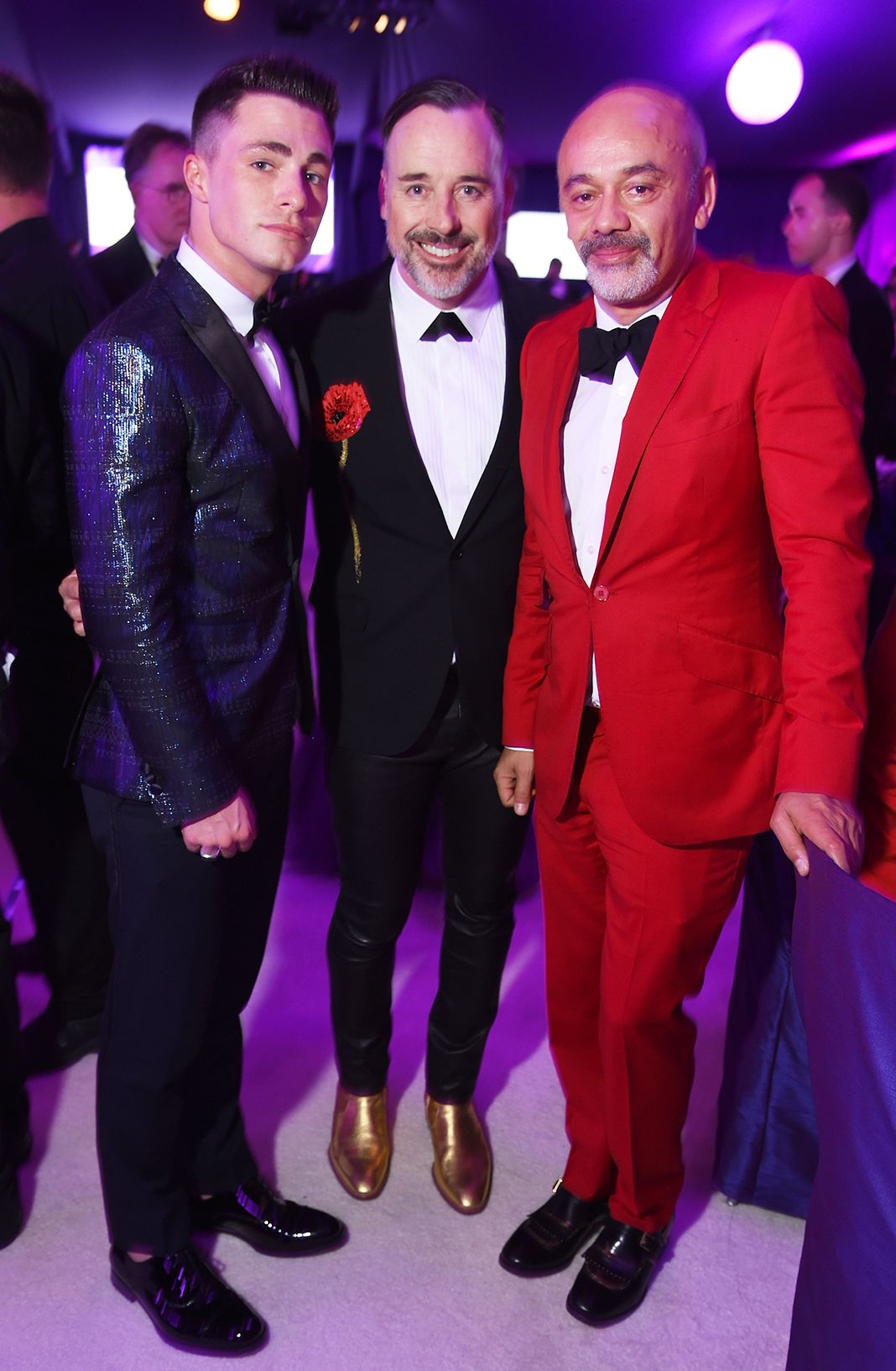 Актер Колтон Хейнс, Дэвид Ферниш и модельер Кристиан Лабутен на 23-й церемонии награждения Фонда Элтона Джона, по борьбе со СПИДом.