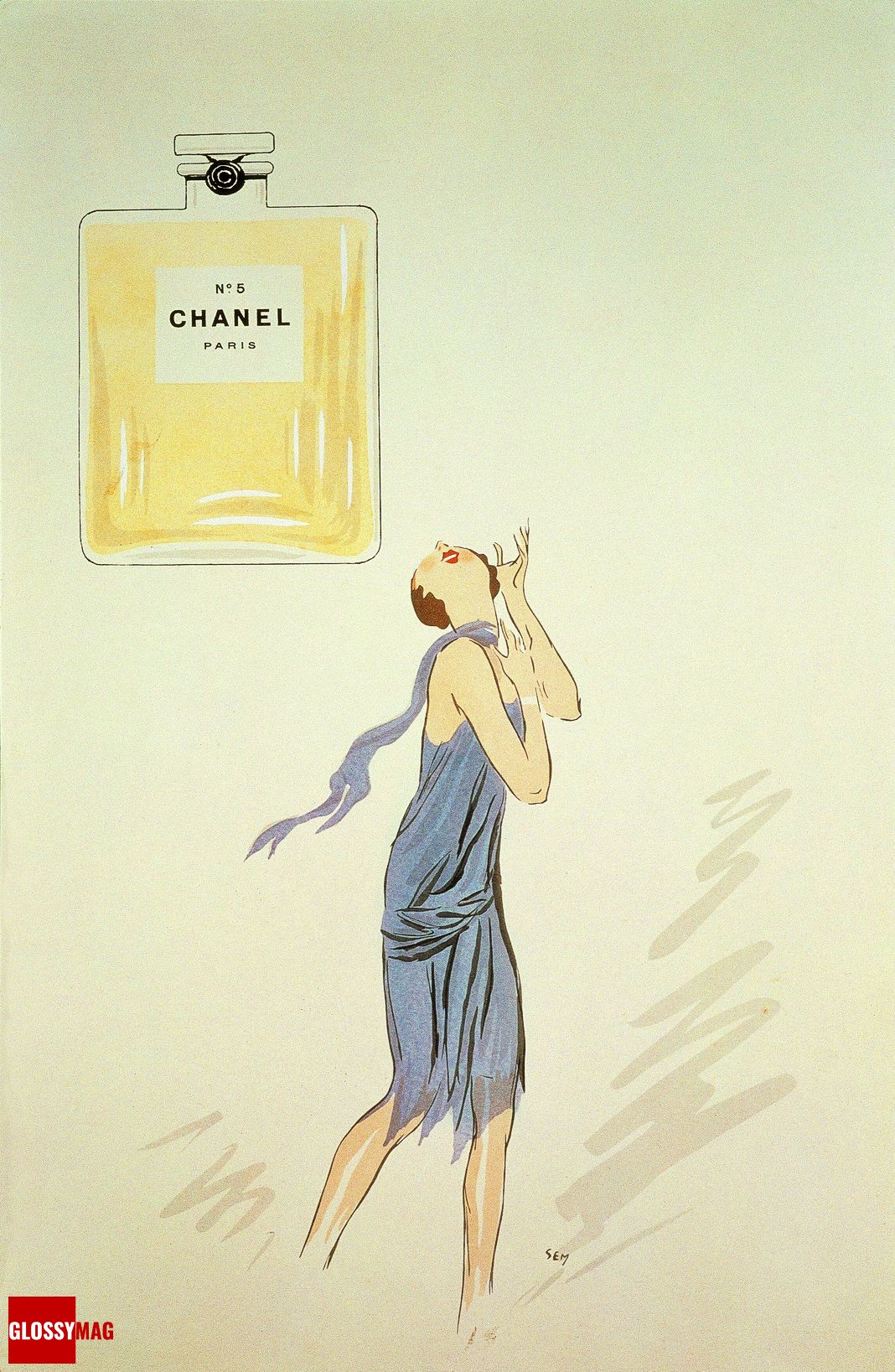 Первый рекламный имидж Chanel N°5, художник-иллюстратор Сэм, 1921 г.