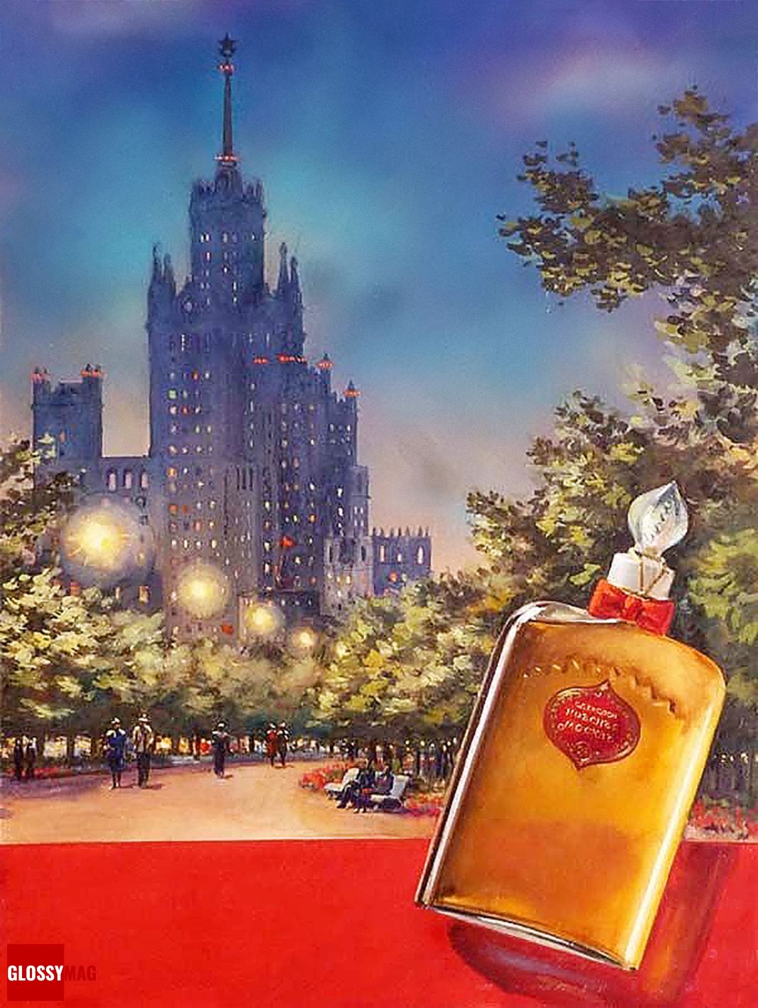 Рекламный плакат 1954 г. Духи Красная Москва