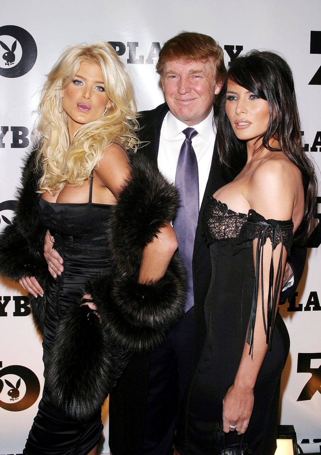 Виктория Сильвстедт, Дональд Трамп, Мелания Кнаусс на праздновании 50-летия Playboy
