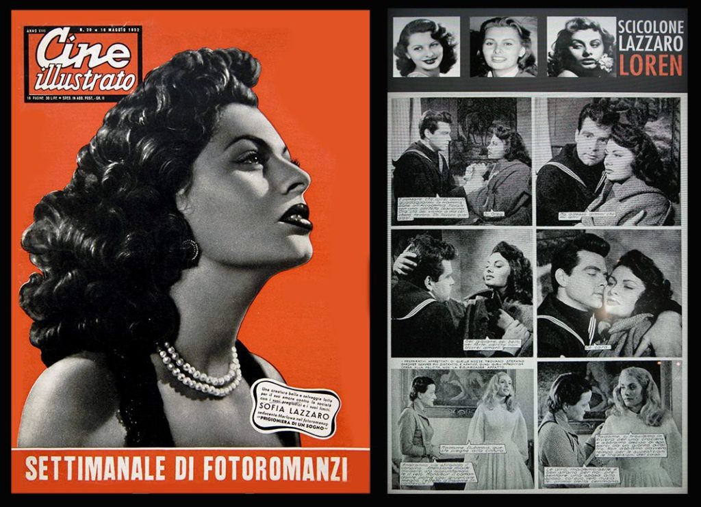 Обложки журналов и статьи, посвященные Софи Лорен, на выставке «Scicolone, Lazzaro, Loren», посвященной карьере итальянской актрисы.