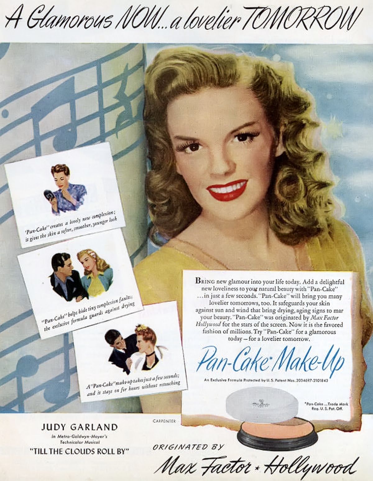 Джуди Гарленд на рекламном плакате фильма «Пока плывут облака» и «Max Factor»