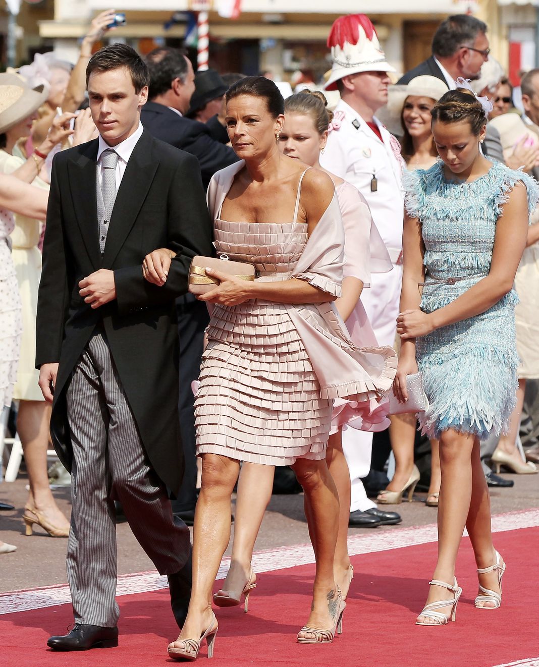 Луи Дюкрю, принцесса Монако Стефания и Полин Дюкрю на религиозной церемонии королевской свадьбы