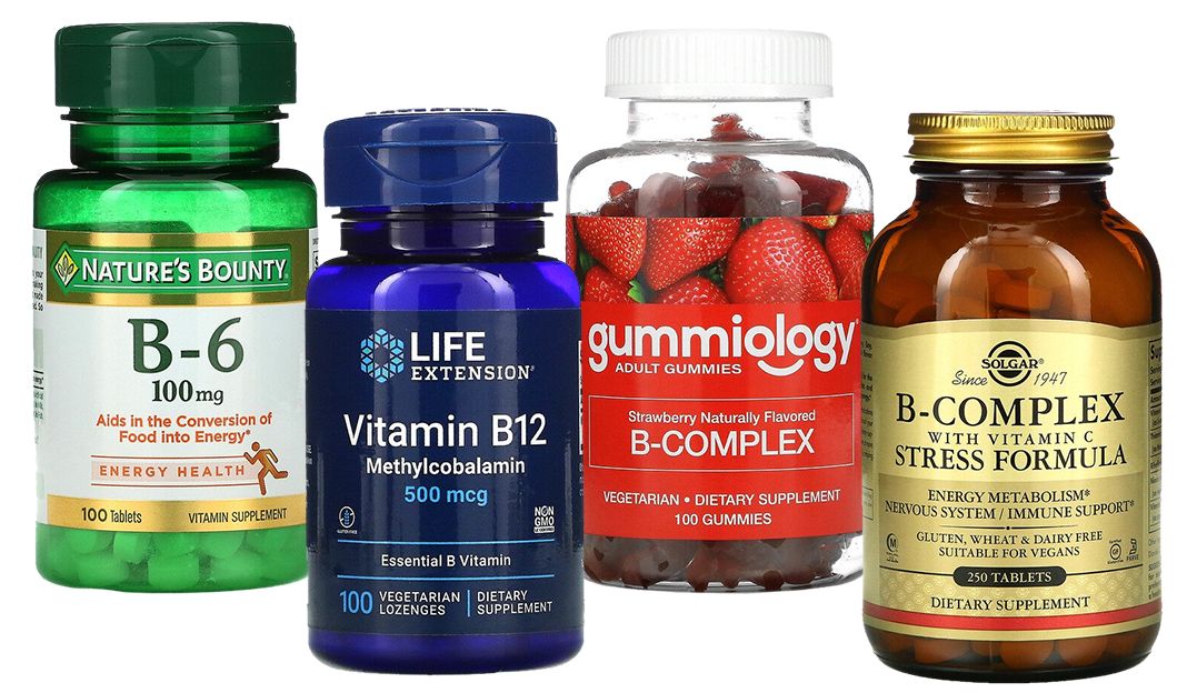 Nature's Bounty, Витамин B6; Life Extension, витамин B12; Gummiology витамин B; Solgar витамин B с витамином C