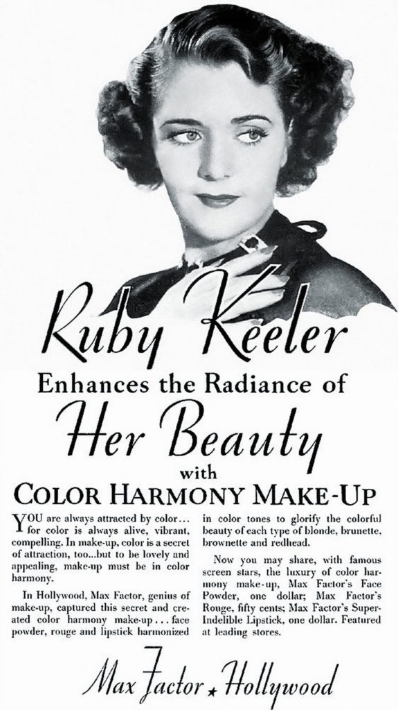 Руби Килер в рекламном постере Max Factor, 1935 г.