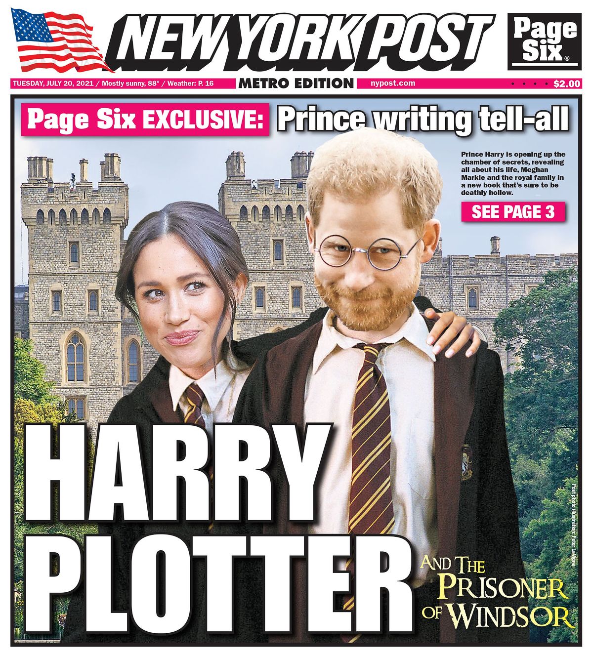 На обложке журнала New York Post с подписью «Гарри Плоттер и Виндзорский узник»