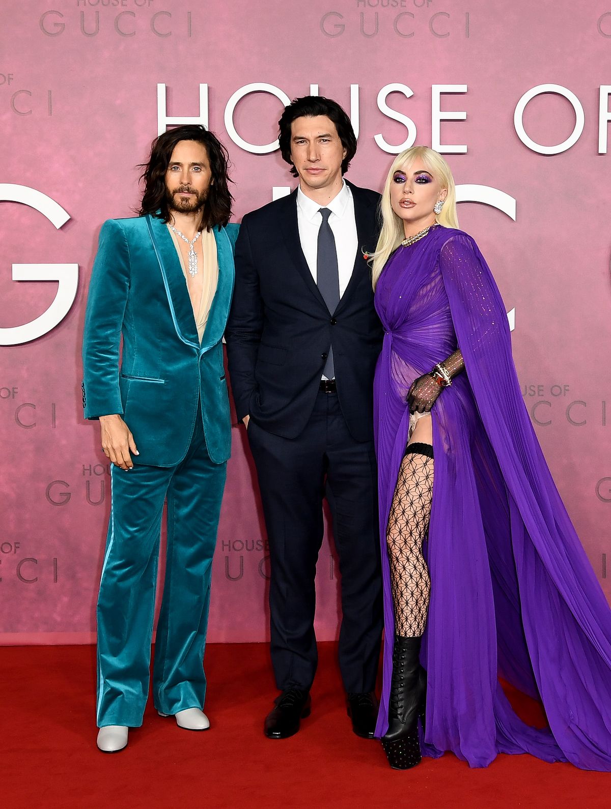 Джаред Лето, Адам Драйвер, Леди Гага на премьере фильма «Дом Gucci» в Лондоне