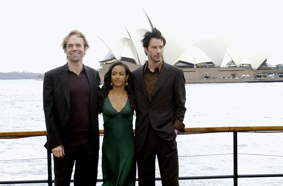 Хью Уивинг, Джада Пинкетт-Смит и Киану Ривз на сиднейской премьере фильма «Матрица: перезагрузка»