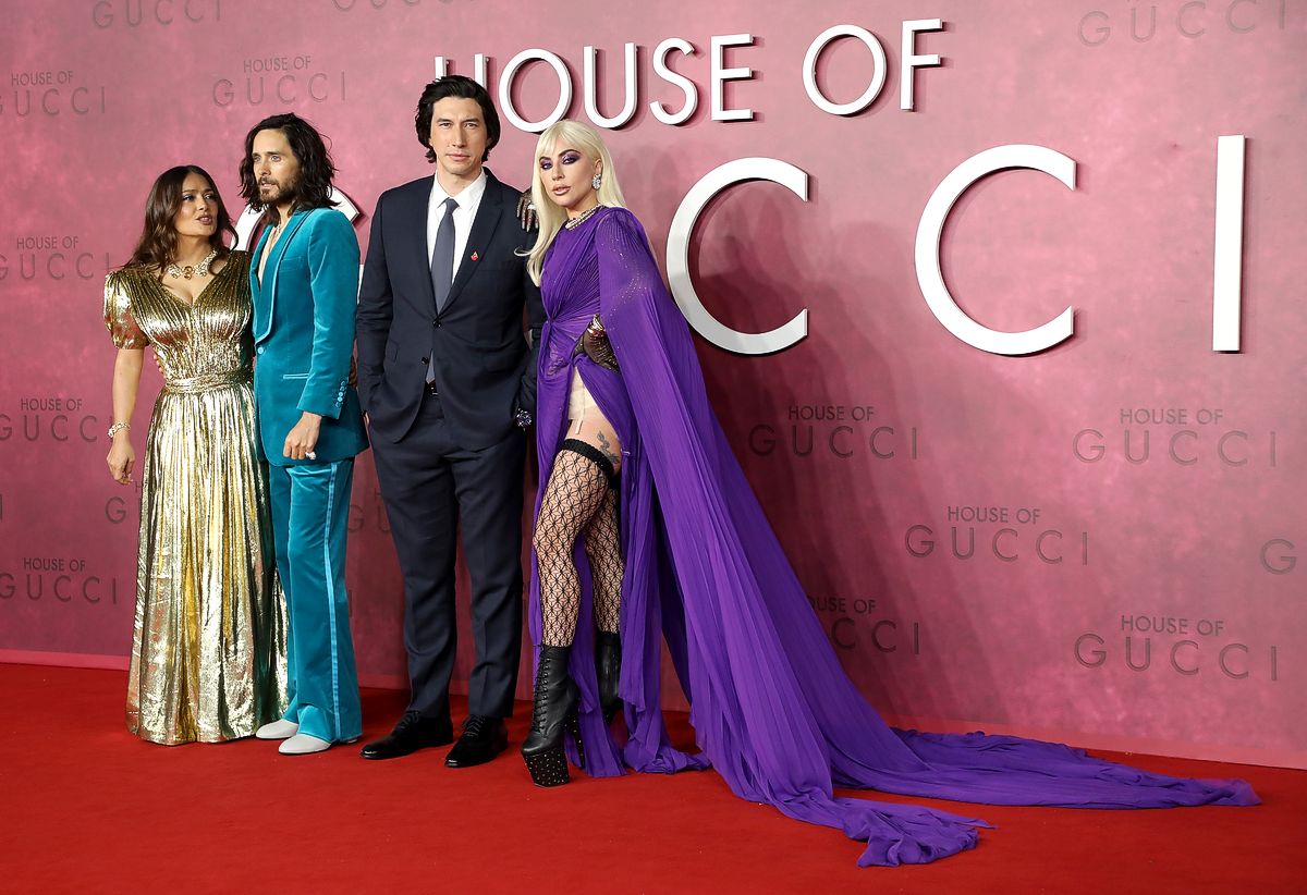 Сальма Хайек, Джаред Лето, Адам Драйвер, Леди Гага на премьере фильма «Дом Gucci» в Лондоне, 9 ноября 2021 г., фото 1