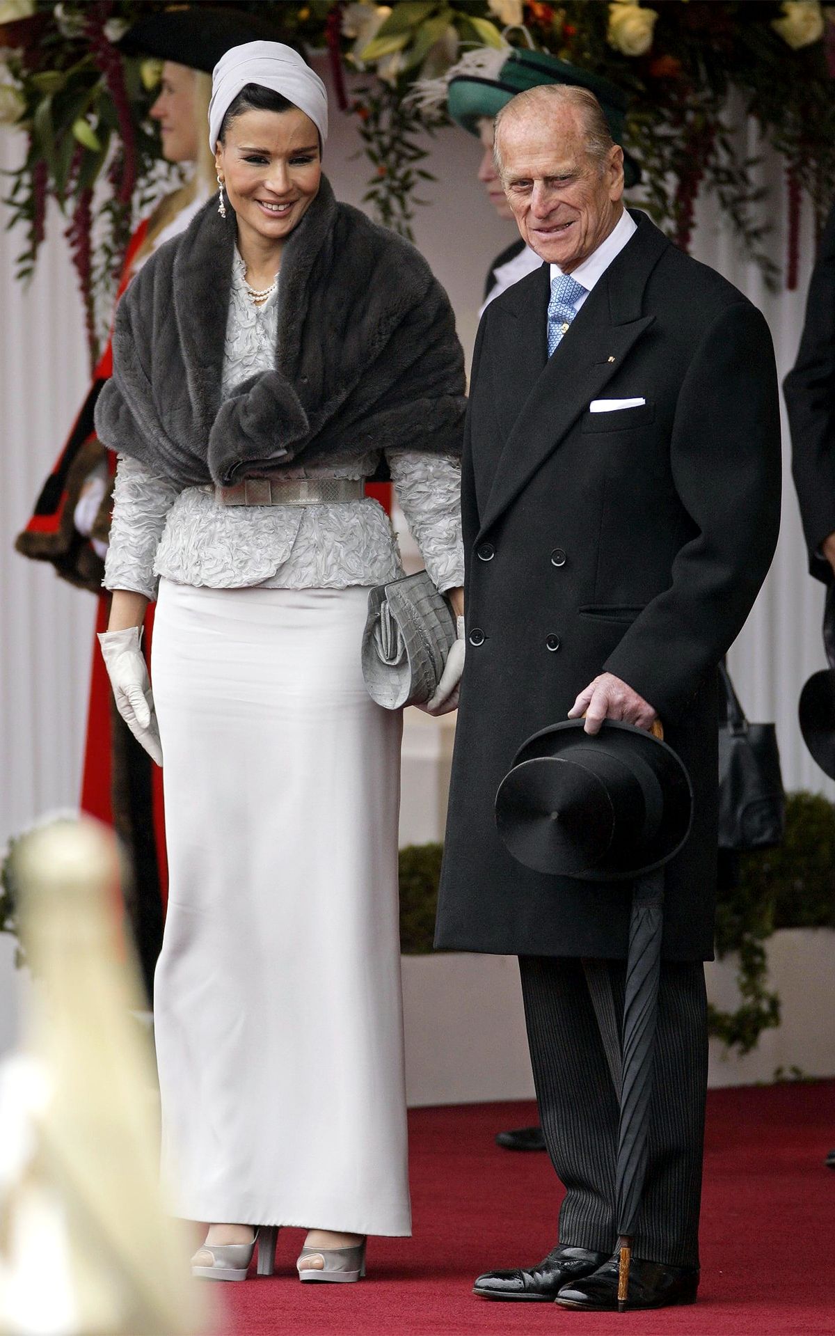 Шейха Моза в Christian Dior с принцем Филиппом во время государственного визита