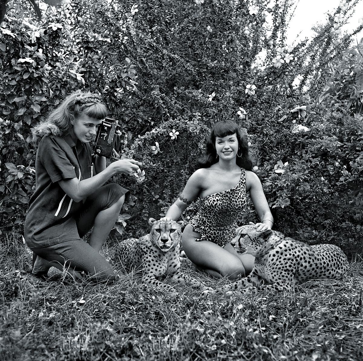 Банни Йегер, выдающийся фотограф 1950-х и 1960-х годов, делает один из своих самых знаменитых снимков модели Бетти Пейдж
