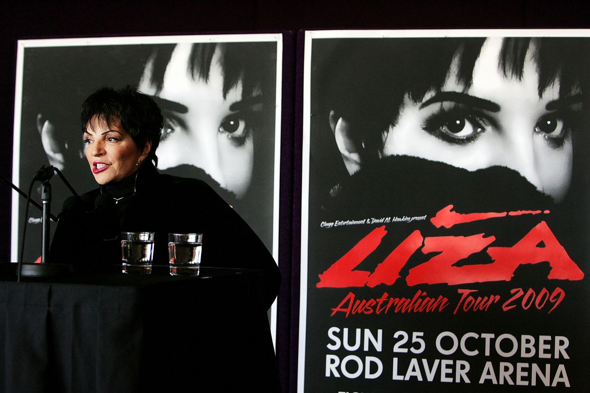 Лайза Миннелли выступает на пресс-конференции перед туром «Liza's at the Palace»