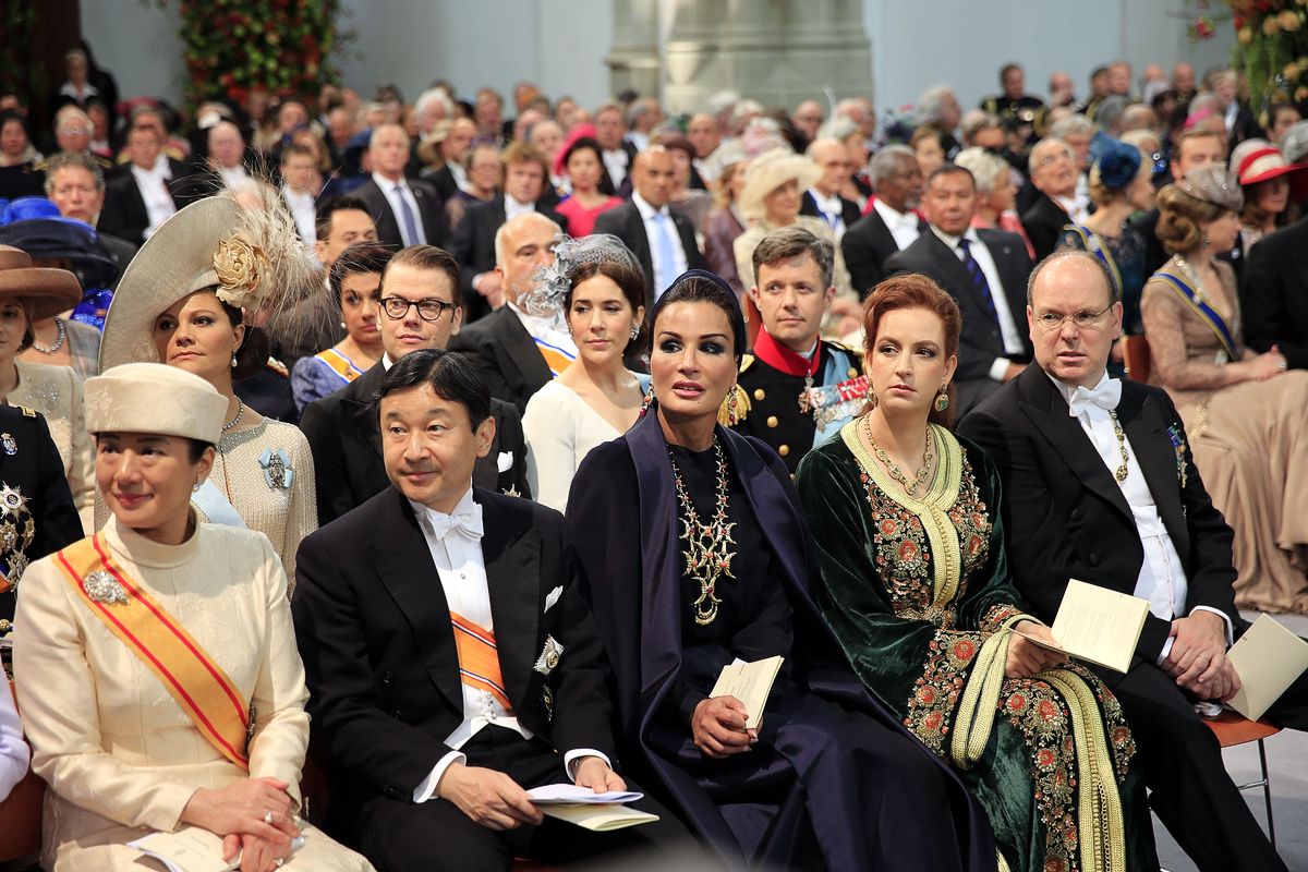 Наследный принц Японии Нарухито, наследная принцесса Японии Масако, Шейха Моза бинт Нассер из Катара, принцесса Марокко Лалла Сальма и принц Монако Альбер II