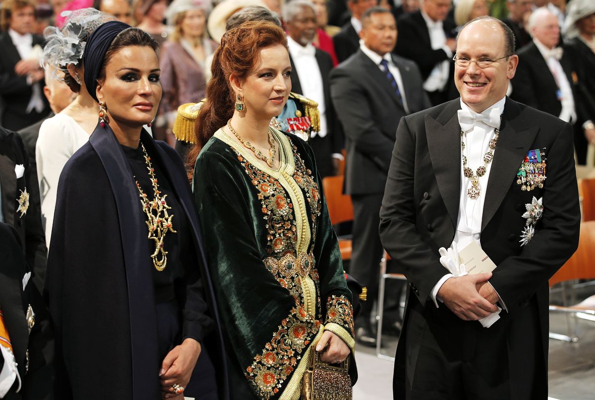 Шейха Моза бинт Нассер из Катара, принцесса Лалла Сальма из Марокко и принц Монако Альбер II
