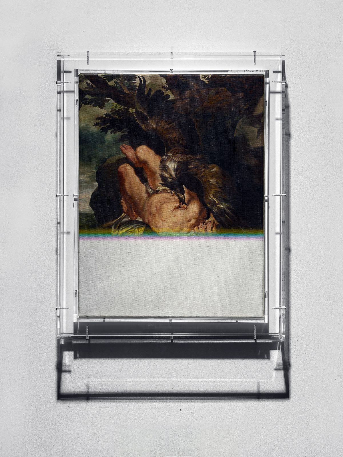 Мэт Коллишоу. Expiration Painting, Talons, 2016 г. Холст, масло, дерево, плексиглас, 47,3 x 37,3 x 5,3 см
