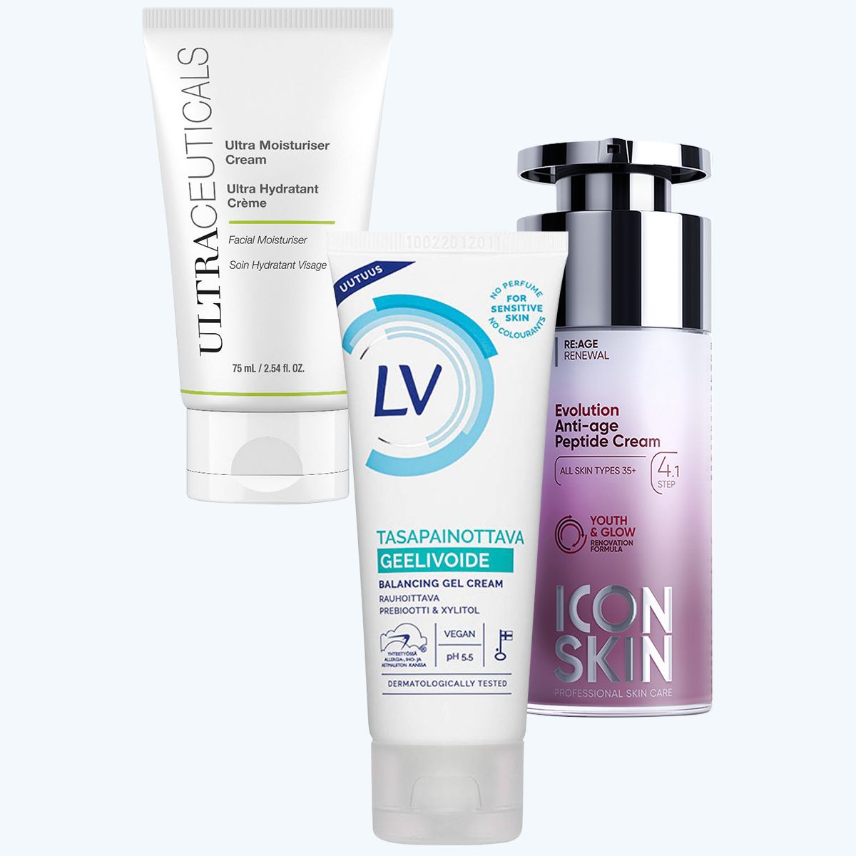 UltraCeuticals Ultra Moisturiser Cream, LV Balancing Face Gel-cream For sensitive skin, Icon Skin Evolution Anti-age Peptide Cream