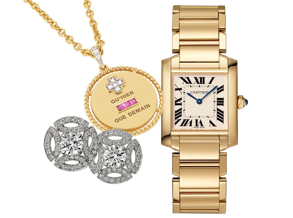 часы Cartier, серьги Cartier, медальон Sophie Lis