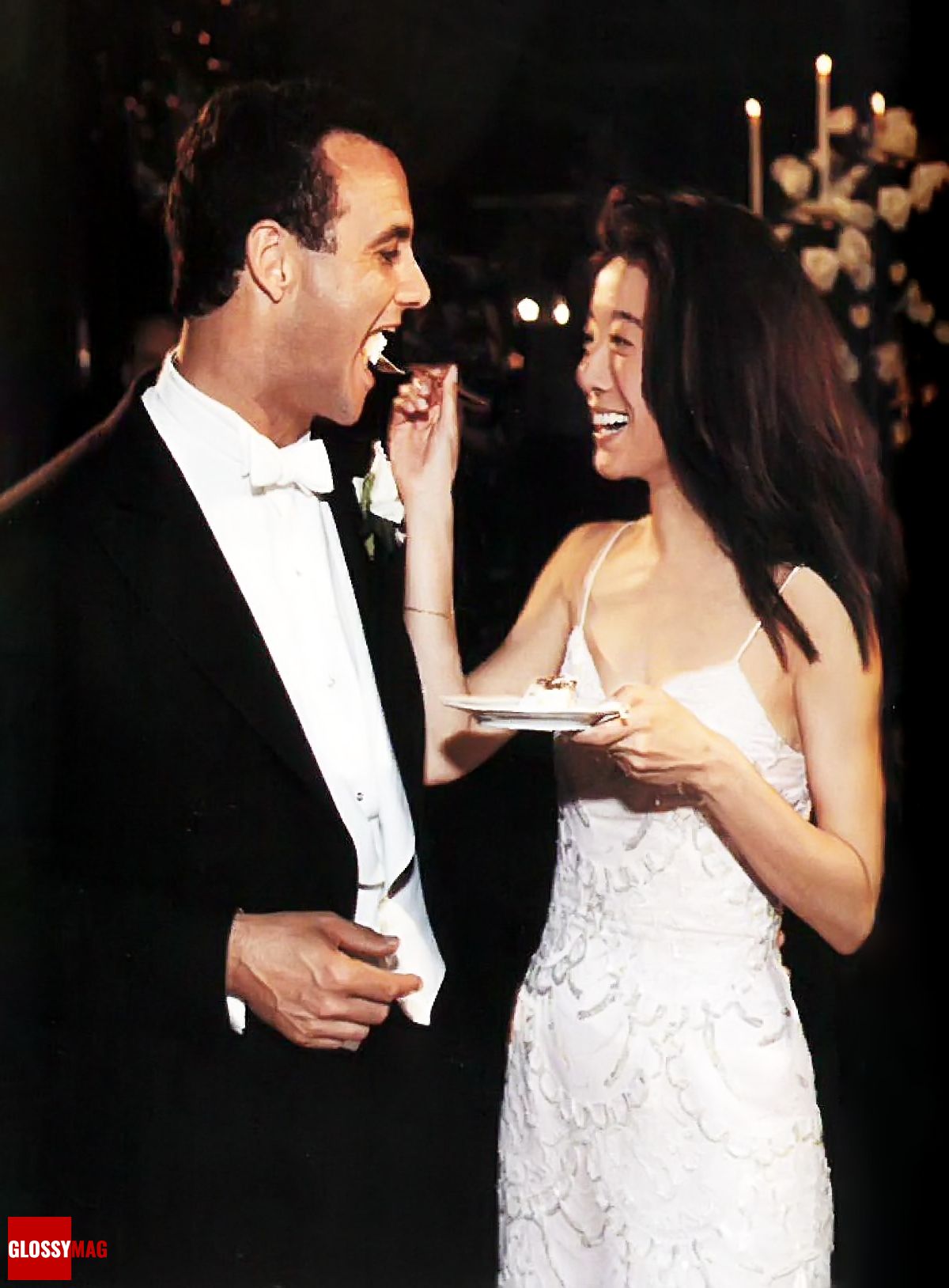 Будущий дизайнер свадебной моды Вера Вонг с мужем Артуром Беккером в день их свадьбы, 1989 г.