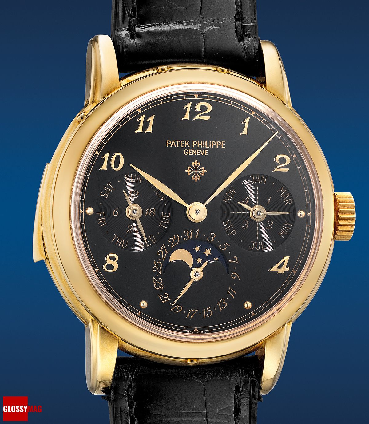 часы Patek Philippe Ref. 3974 в корпусе из желтого золота с минутным репетиром, вечным календарем и индикатором фазы Луны