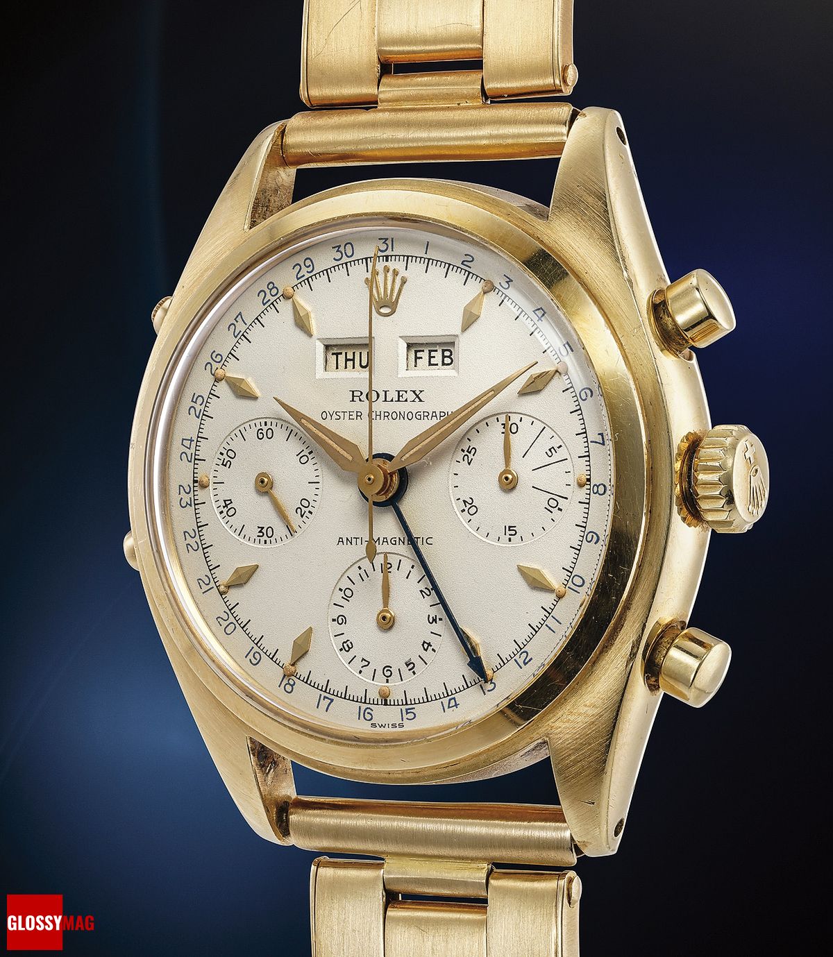 Часы Rolex Ref. 6036 Oyster Chronographe, известные как «Datocompax» или «Killy», в корпусе из желтого золота, хронограф с тройным календарем