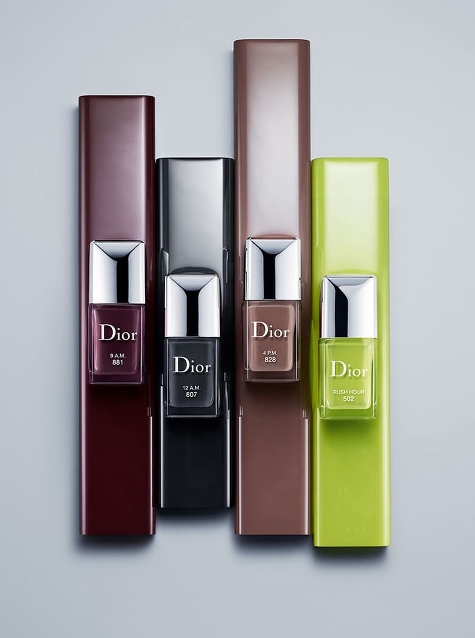 Dior, лак для ногтей Dior Vernis, оттенки: 9 A.M., 12 А.М., 4 P.M., Rush Hour